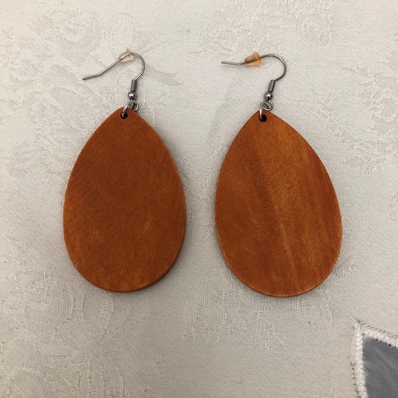 Wooden Women Dangle Drop Light Brown African Natural Earrings - Picture 2 of 6